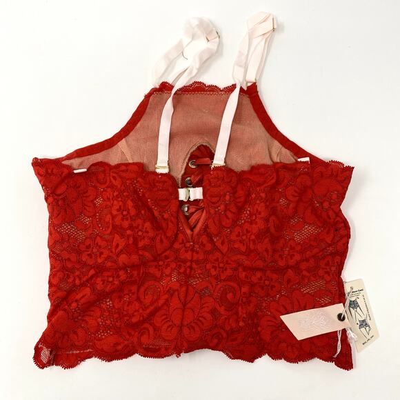 NEW Free People HAH Blood Orange Lace Top 2 Bottom Lace-up 4 Way Sultry Cami S - Picture 6 of 7